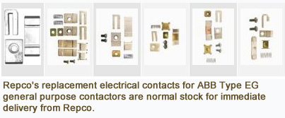 Repco&rsquo;s replacement electrical contact for ABB Type EG general purpose contactors are normal stock for immediate delivery from Repco